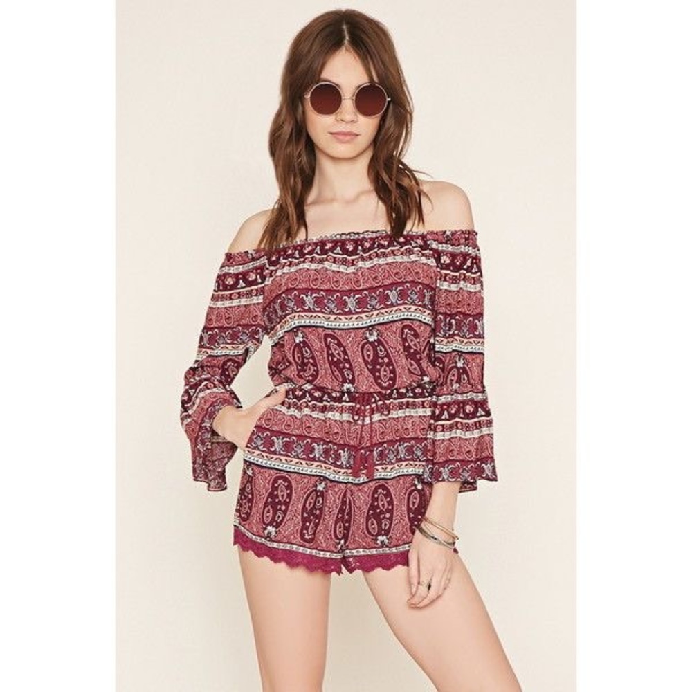 💀Forever 21 Purple Paisley Long Sleeved Romper💀